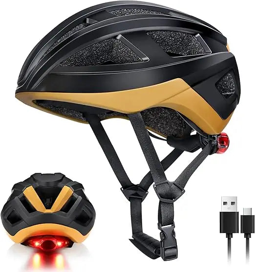 Bike Helmet Adult Men Women Lightweight Bicycle Helmet with USB Rechargeable LED Rear Light & Removable Liner, Breathable Bike H