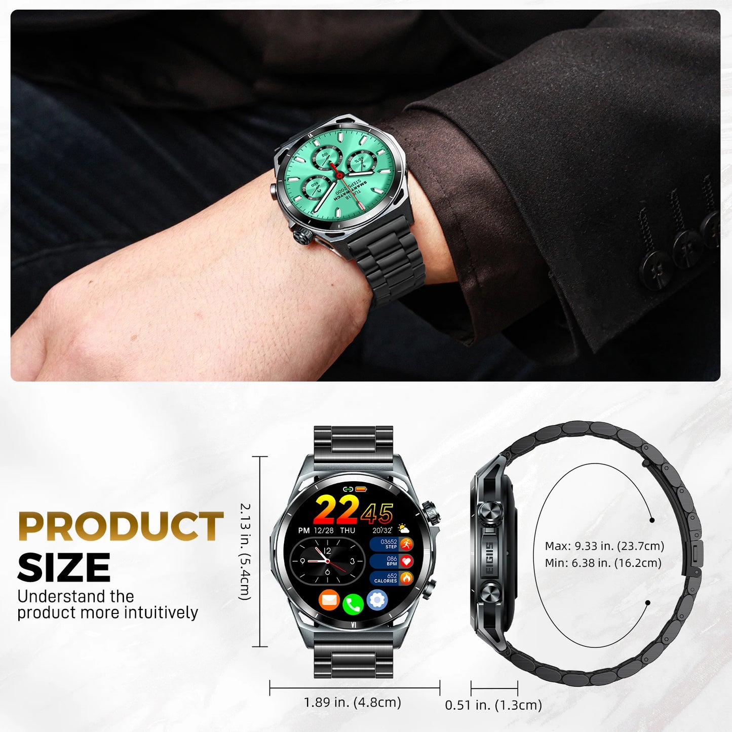 EIGIIS New Smart Watch KE6 1.43" AMOLED Display Men Black Sports Watch KE Series Bluetooth Call Health Monitor IP68 Waterproof