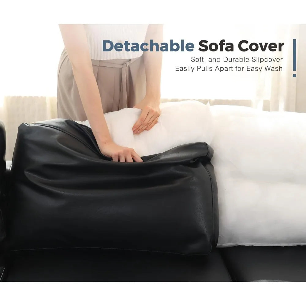 Modern Black Faux Leather Armchair with Storage, Deep Seating for Reading, Suitable for Living Room, Bedroom, or Office