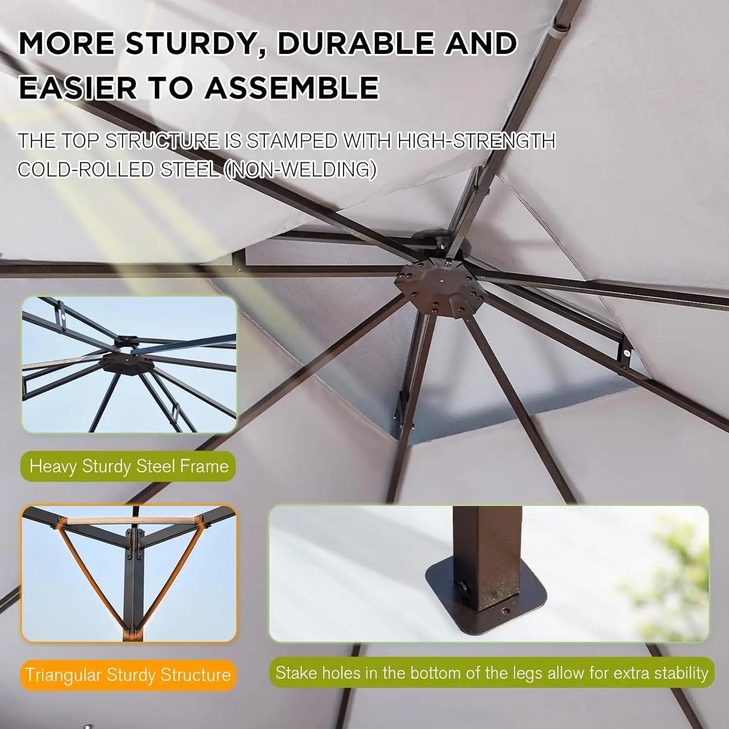 10x12 Gazebo with Mosquito Netting,Sturdy Metal Outdoor Patio Gazebo[Heavy Duty Frame],Gazebos Canopy Tent with Dual Air Roof