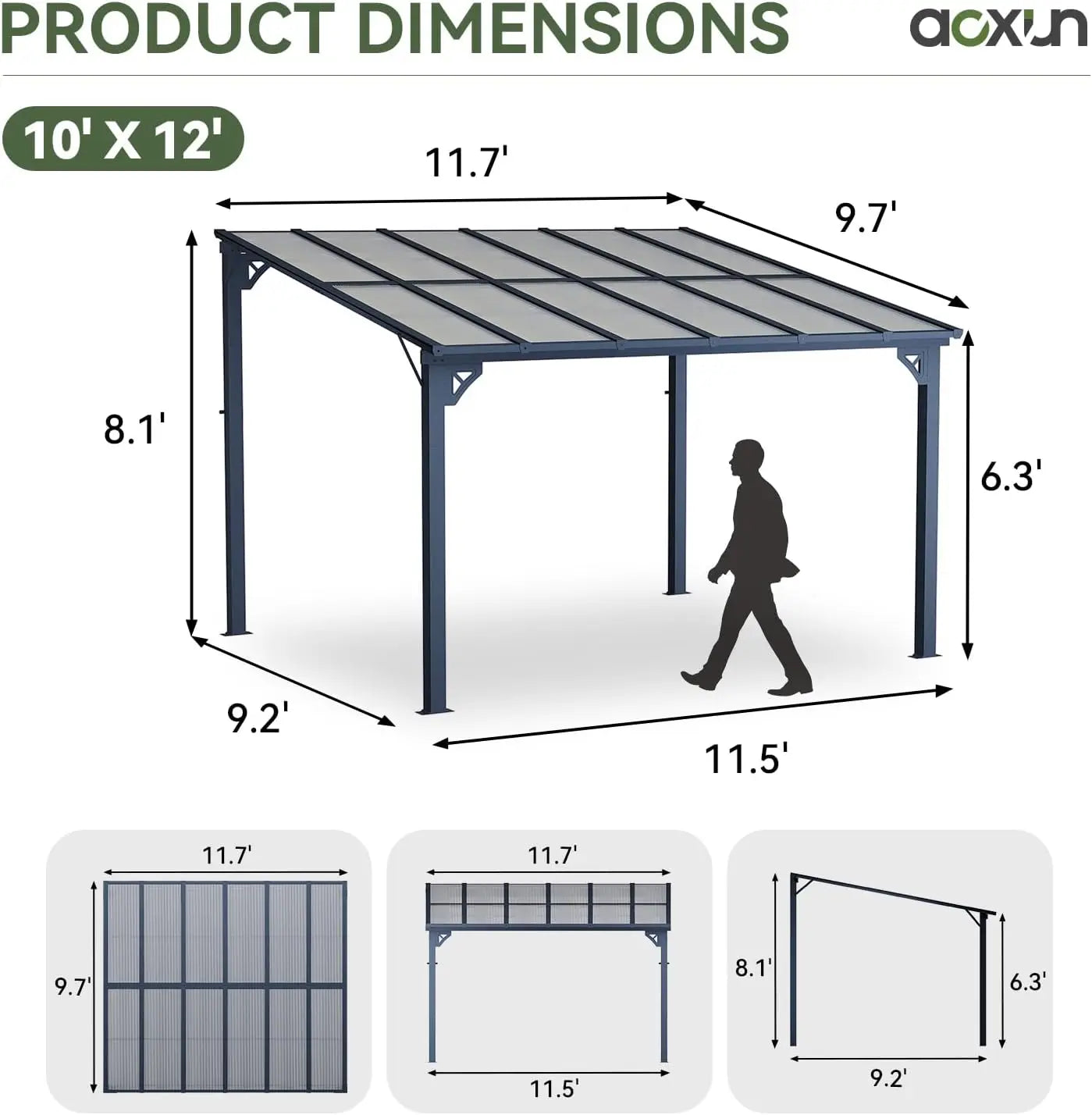 10' x 12' Gazebo for Patio, Gazebo Pergola with Sloped Roof, Large Wall-Mounted Heavy Duty Awnings, for Backyard, Deck, Patio