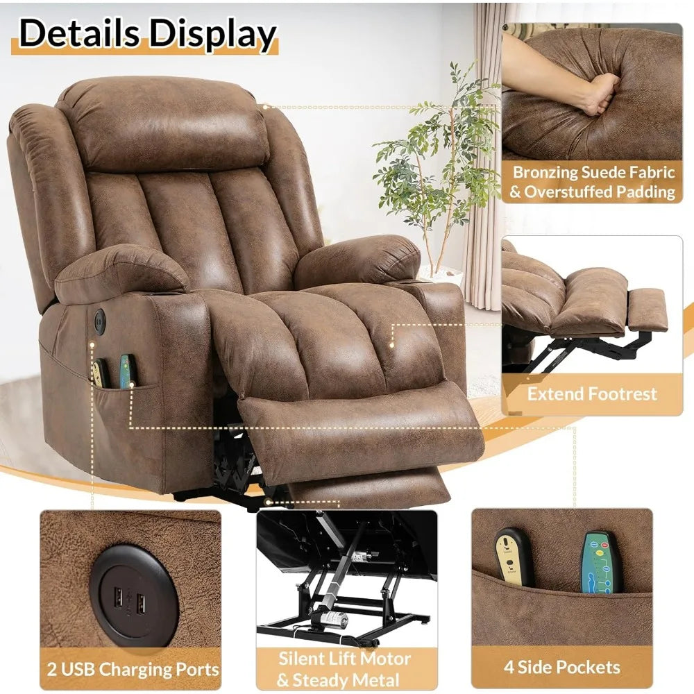 Large Electric Power Lift Recliner Chair with Extended Footrest for Elderly Big, Extra Large and Wide Reclining Sofa for Living