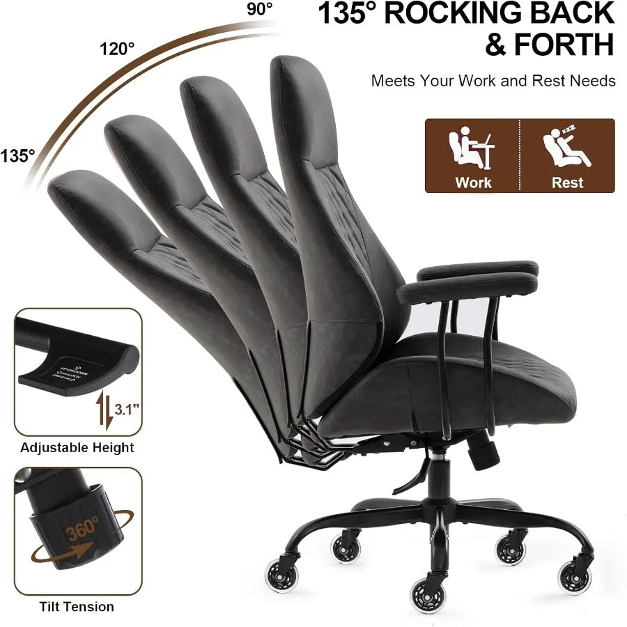Home Office Desk Chair Ergonomic High Back Leather Computer Chair with Lumbar Support Adjustable Height Recline Swivel Executiv