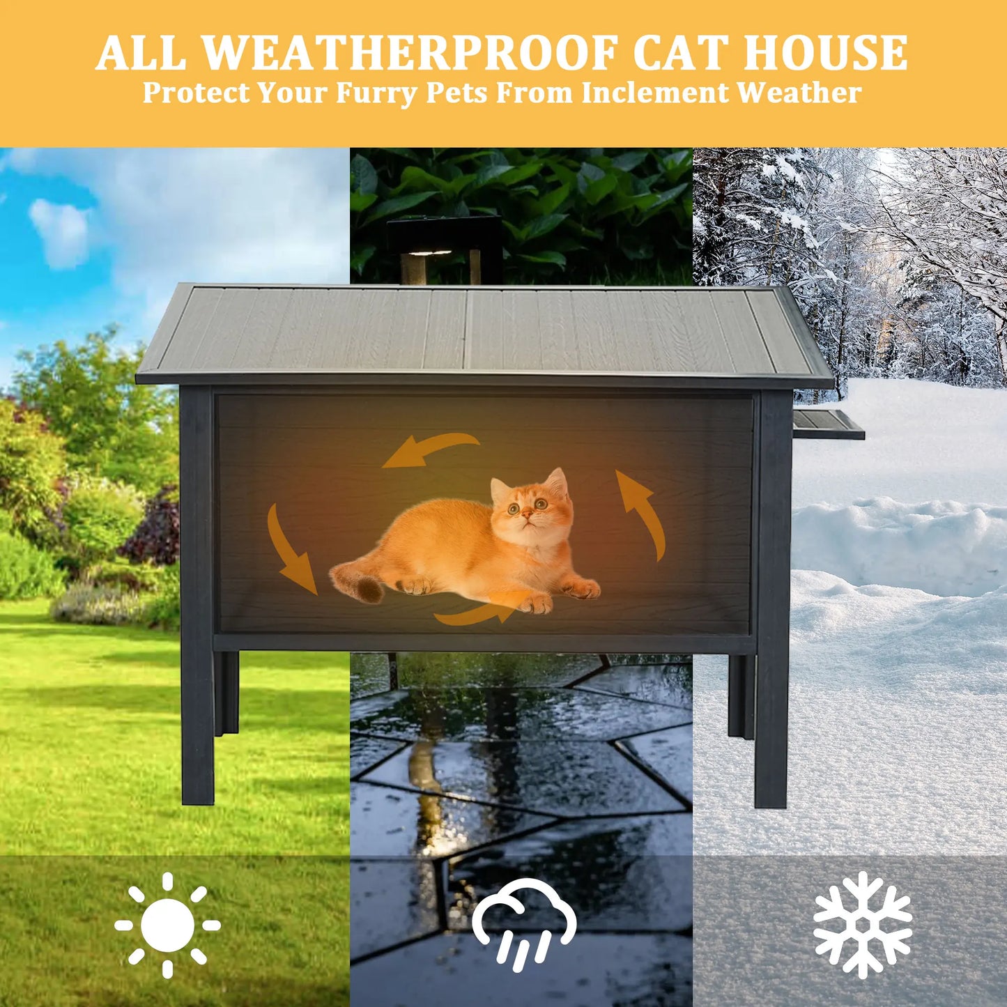HDPE Indoor Outdoor Cat House, Weatherproof, Feral Cat Shelter for Multiple Cats, Outdoor HDPE Sheet Cat and Rabbit House