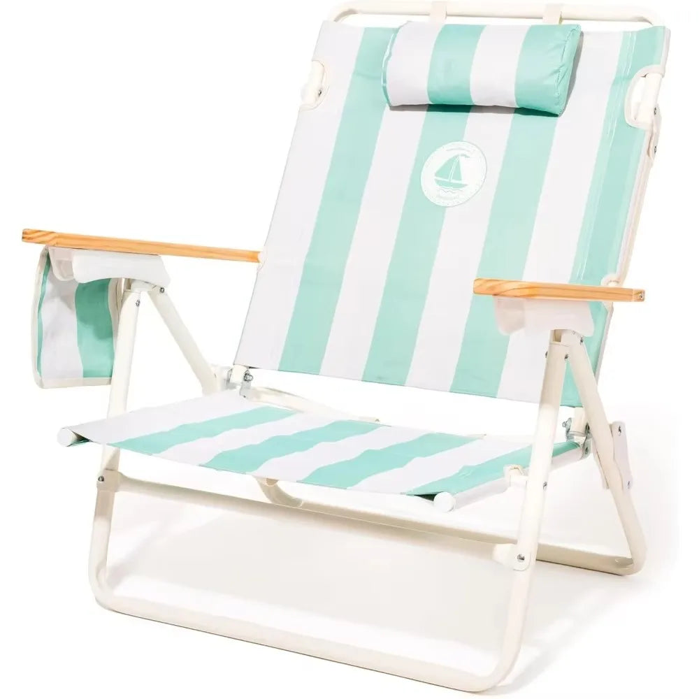 Backpack Beach Chair Lay Flat Reclining, Lightweight & Portable, Insulated Cooler Pocket, Last Mango Green Stripe