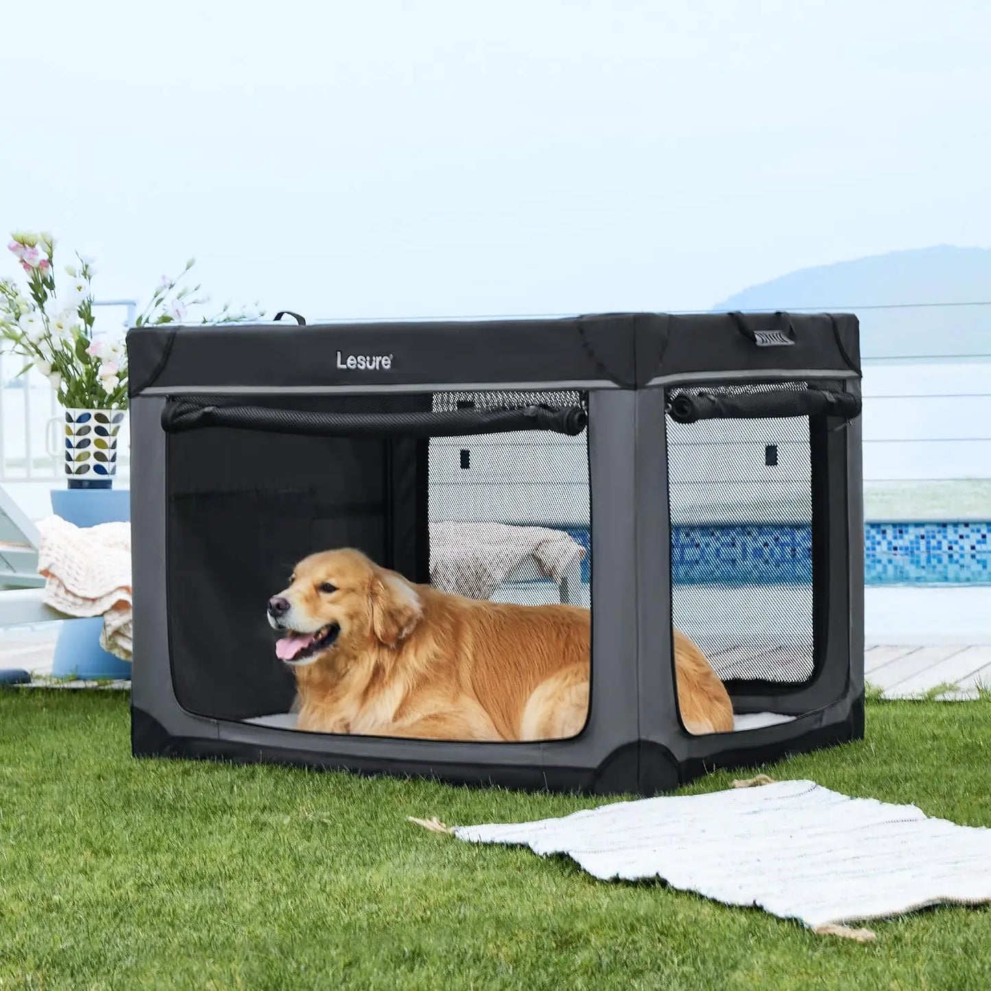Soft Collapsible Dog Crate - 42 Inch Portable Travel Dog Crate for Extra Large Dogs Indoor & Outdoor, 4-Door Foldable