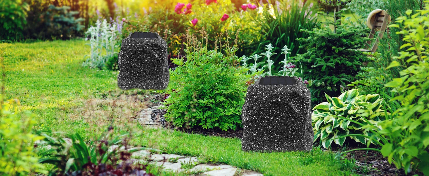 Herdio 8" Rock Bluetooth Speakers Outdoor Waterproof IPX7 Wireless Solar 240W TWS Connection Powered With Rechargeable Battery