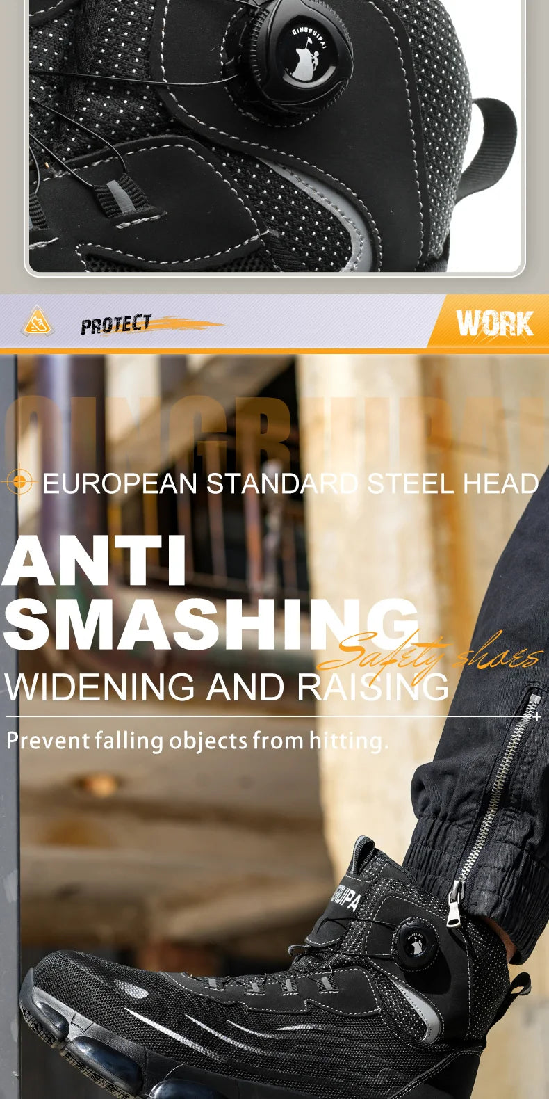 Men's high top lace-free comfortable soft sole anti-smash and puncture resistant work shoes