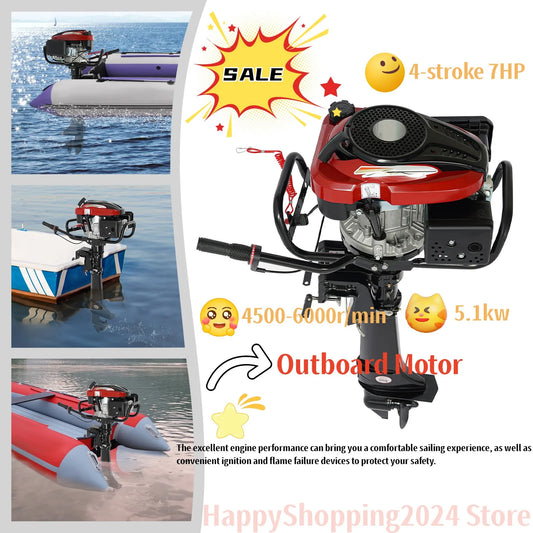 4-Stroke 7HP 196CC Outboard Motor Air Cooling Engine CDI System with Long Shaft