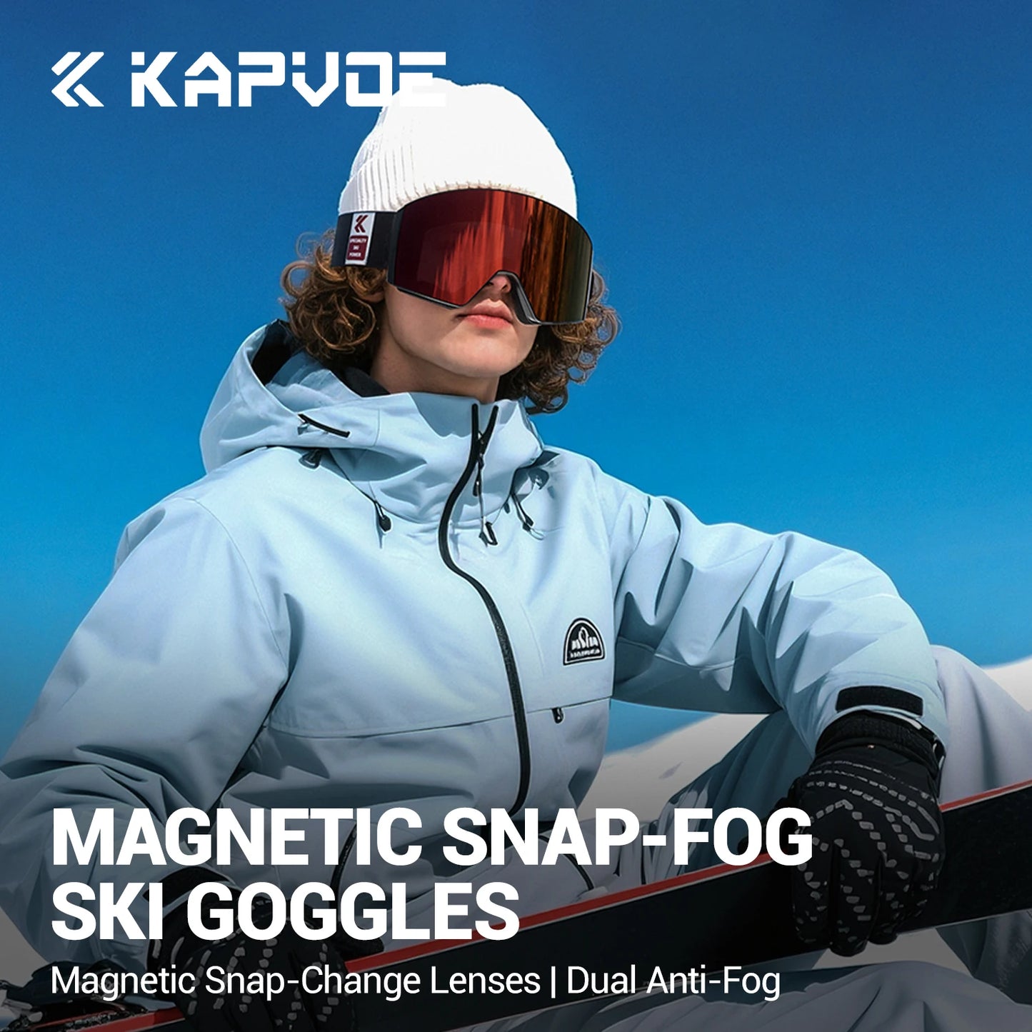 KAPVOE New Outdoor Photochromic Ski Goggles Winter Snow Sports for Unisex Snow Glasses UV400 Anti-fog Magnetic Snowboard Glasses