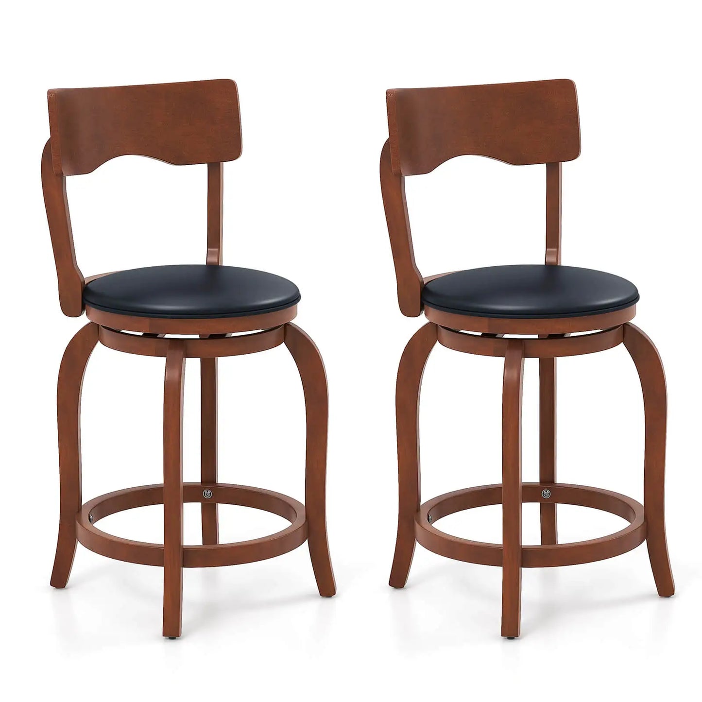 24" Swivel Bar Stools Set of 2 with Rubber Wood Frame Upholstered Seat Footrest