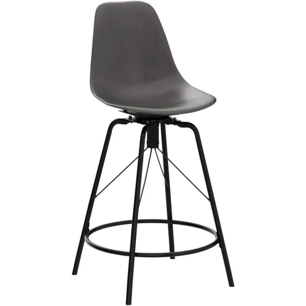 30" Swivel Bar Stools with Backs Set of 4 Black Plastic Bar Height Stools Hight Back Bar Chairs with Metal Legs Protector