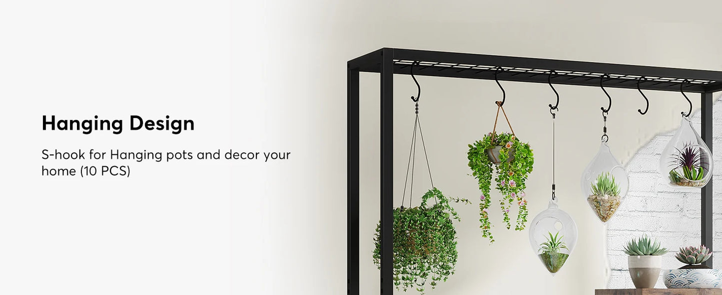 5-Tier Tall Indoor Plant Stand, 70.9 inches Large Metal Plant Shelf with 6PC S Hanging Hooks for Indoor, Garden