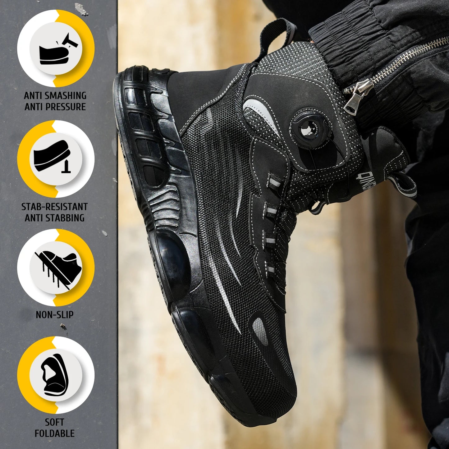 Men's high top lace-free comfortable soft sole anti-smash and puncture resistant work shoes