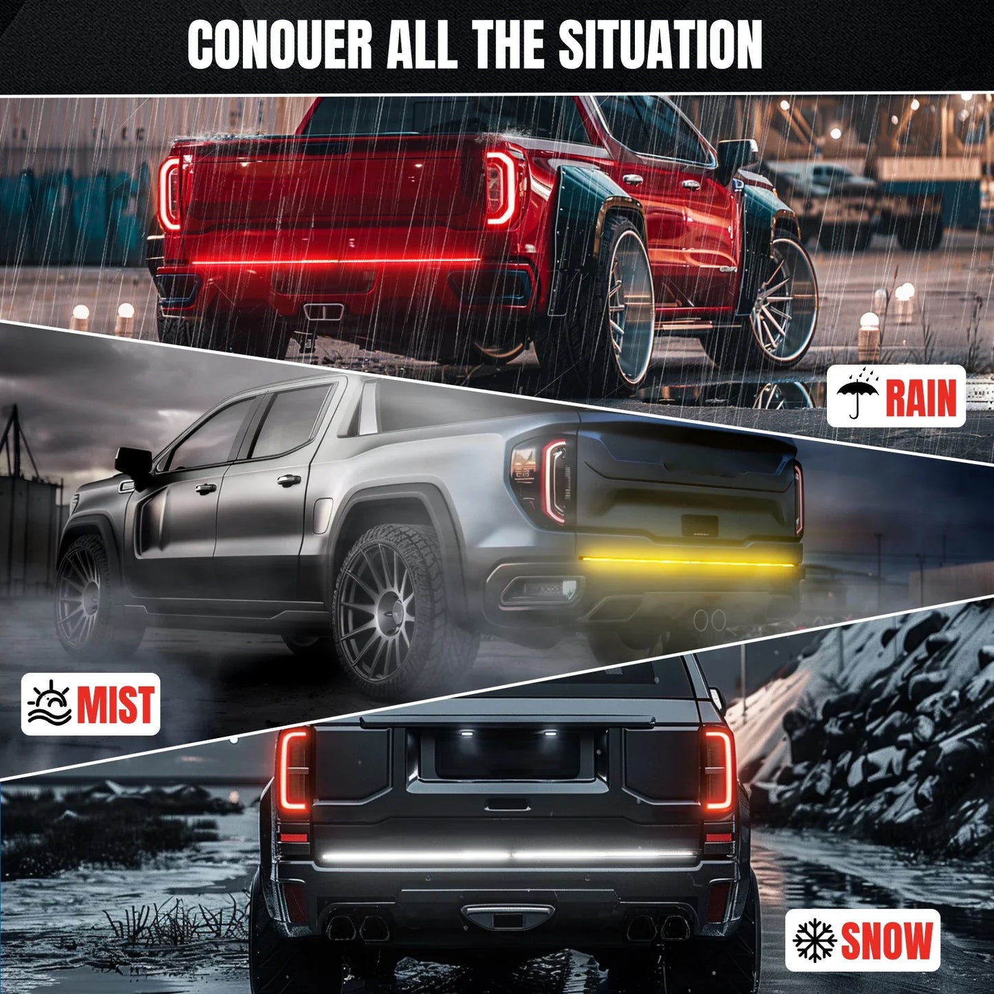 60" Tailgate LED Strip Bar Brake Turn Signal Tail Light LED Tailgate Light Bar Brake Backup Running Strip Led Lights