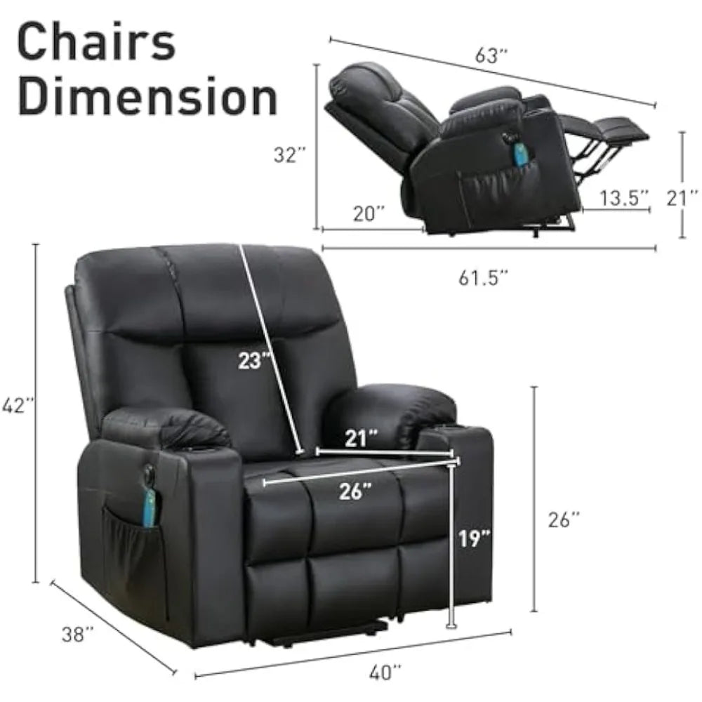 26" Extra Wide Lift Chair with Heat and Massage, Faux Leather Power Lift Recliner Massage Chair for Adults Elderly, U