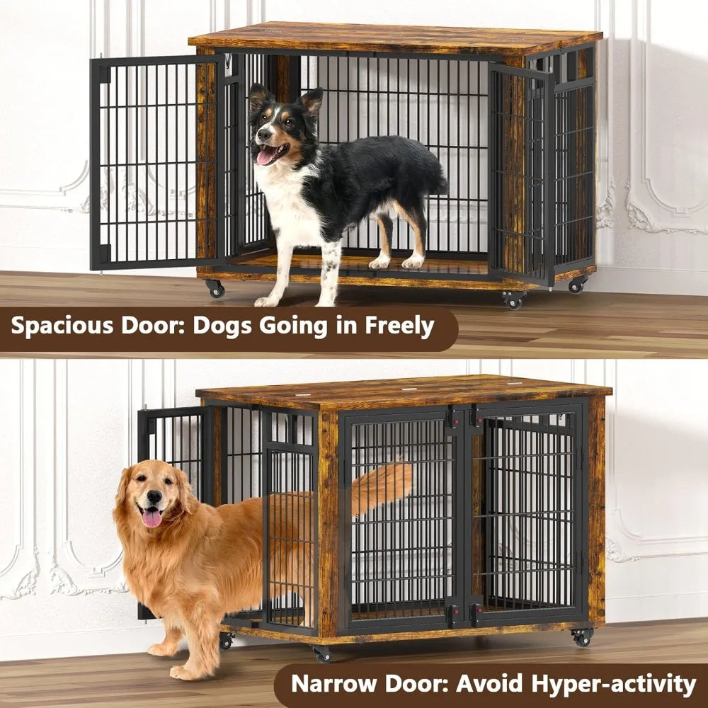 41" for Training Moveable XL Dog Crate, Large Dog Crate Furniture with Top-Access Teasing/Feeding Doors, Chew-Resistant Dog