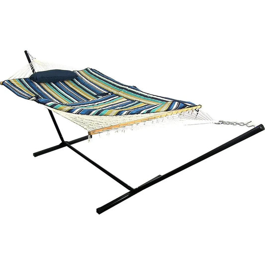 Rope Hammock with 12-Foot Stand and Hammock Pad - 275-Pound Capacity