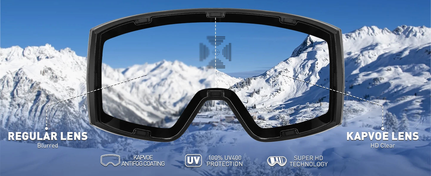 KAPVOE Ski Goggles Double Layers Anti-fog Big Ski Glasses Skiing Mask Snowboard Eyewear Outdoor Men Women UV400 Snow Goggles New