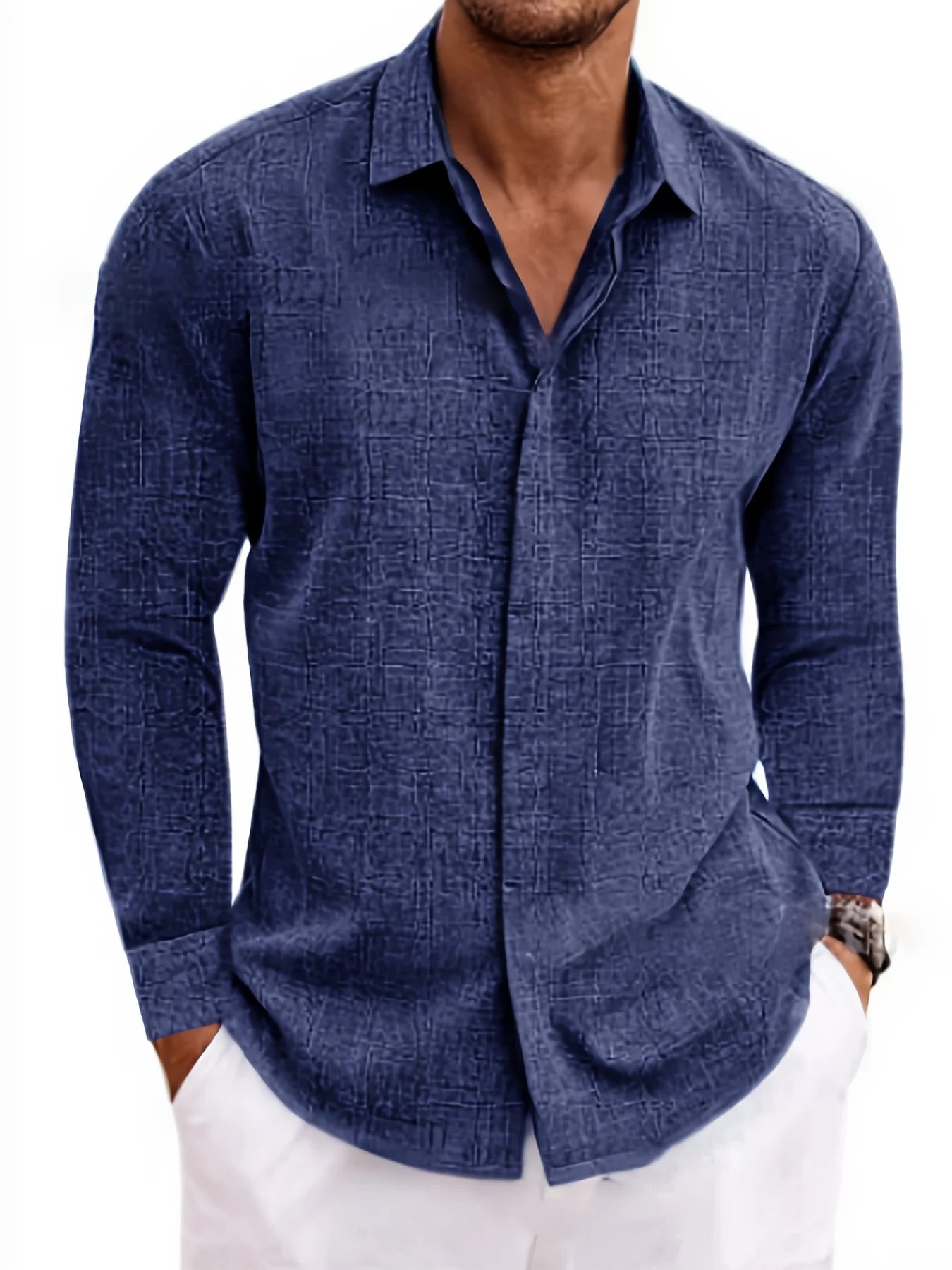 Men's Linen Long-sleeved T-shirt Loose Undershirt Solid Color Long-sleeved Cotton And Linen Shirt Men's Shirt