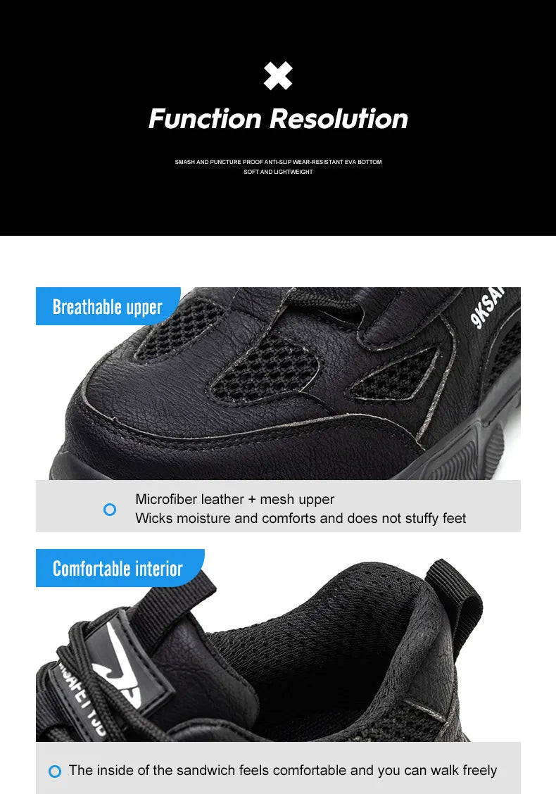Low Top Breathable Safety Shoes Anti-Puncture Anti shock Work Shoes Slip Resistant Work Sneakers Protective Boots for Men