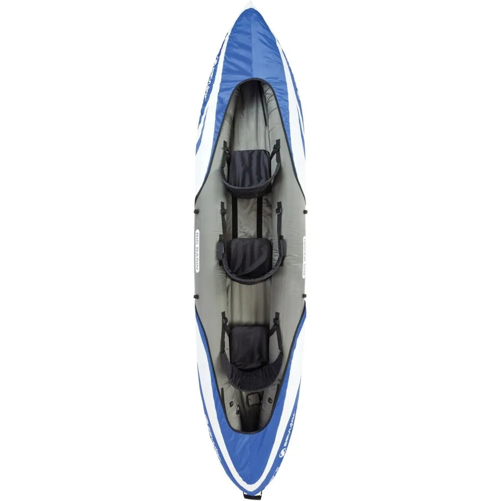 Big Basin 3-Person Inflatable Kayak with Adjustable Seats & Carry Handles, Heavy-Duty PVC Construction for Rugged Use & Boston