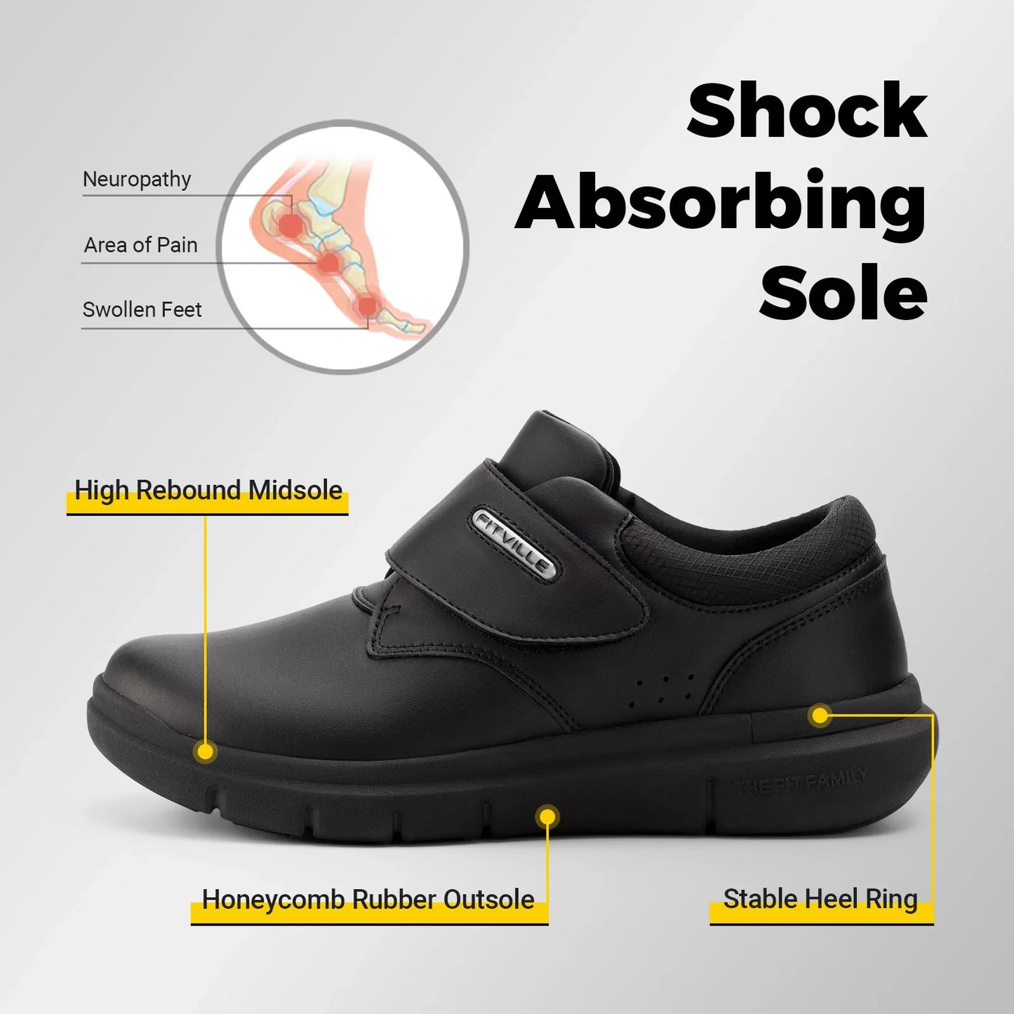 Extra Wide Men'S Diabetic Shoes Leather Walking Shoes For Elder Orthopedic Toes Swollen Feet Non-Slip With Arch Support