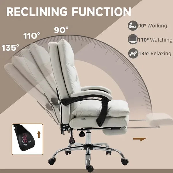 Vinsetto Heated Massage Office Chair Microfibre Reclining Vibration Footrest Armrest Cream White