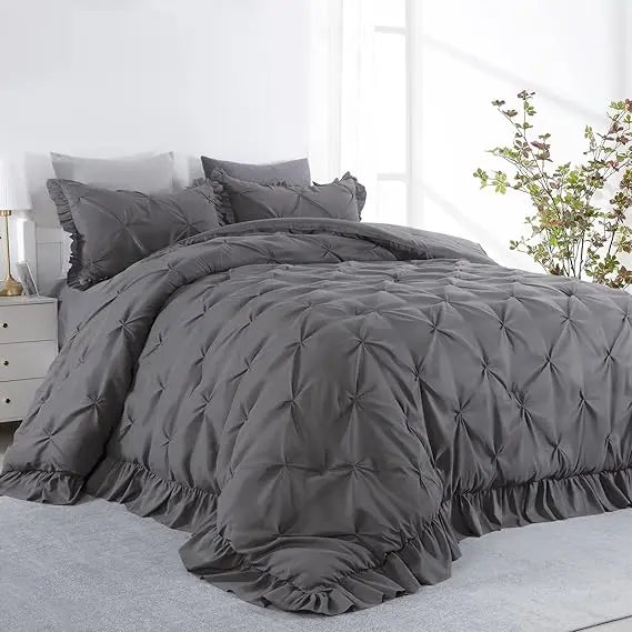 Luxurious Oversized King Size Comforter Set with Ultra Soft Pinch Pleat Design and Pintuck Ruffles for All