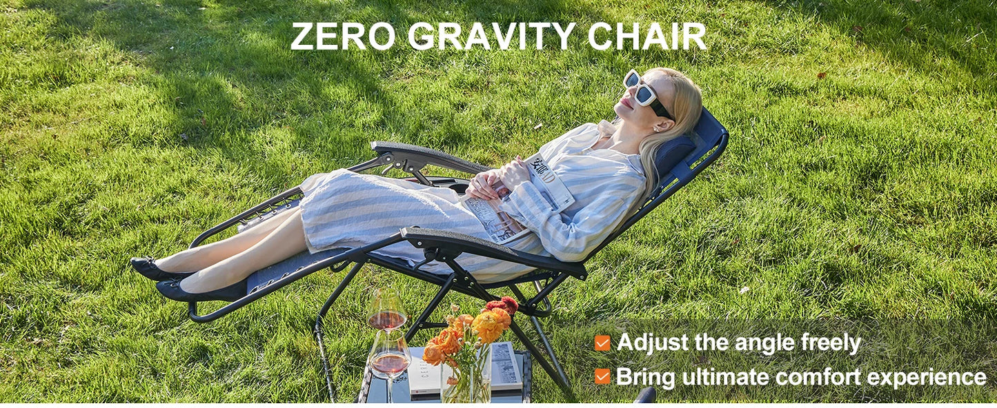 JHK Zero Gravity Set of 2 Portable Recliner Camping Patio Outdoor Garden Lounge Chair with Cup Holder Trays Adjustable Pillow