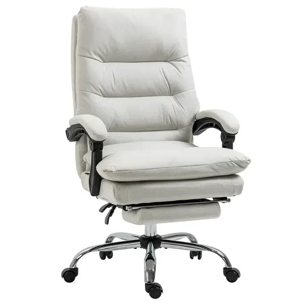 Vinsetto Heated Massage Office Chair Microfibre Reclining Vibration Footrest Armrest Cream White