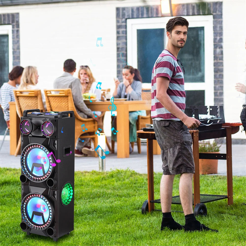 9500W Portable Bluetooth Party Speaker Karaoke Sound System Heavy Bass Rechargeable Dual 12 Inche Subwoofer Led Light with Mic