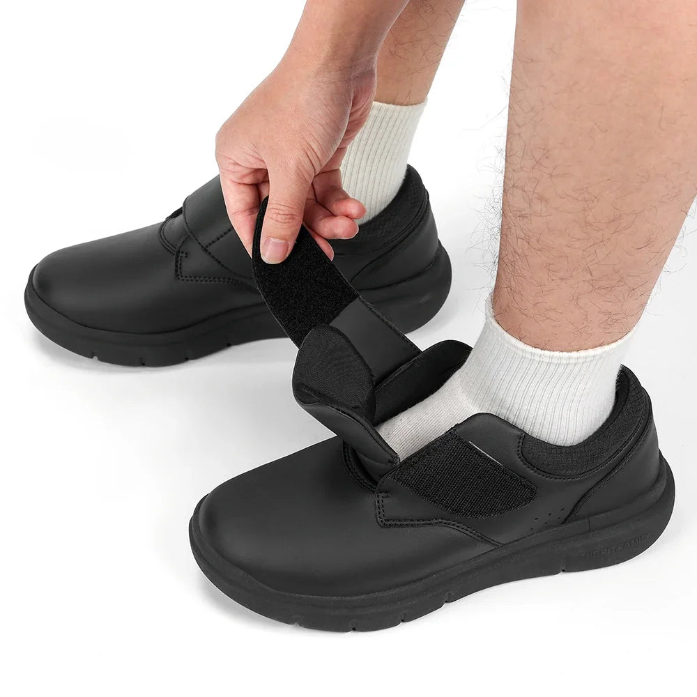 Extra Wide Men'S Diabetic Shoes Leather Walking Shoes For Elder Orthopedic Toes Swollen Feet Non-Slip With Arch Support