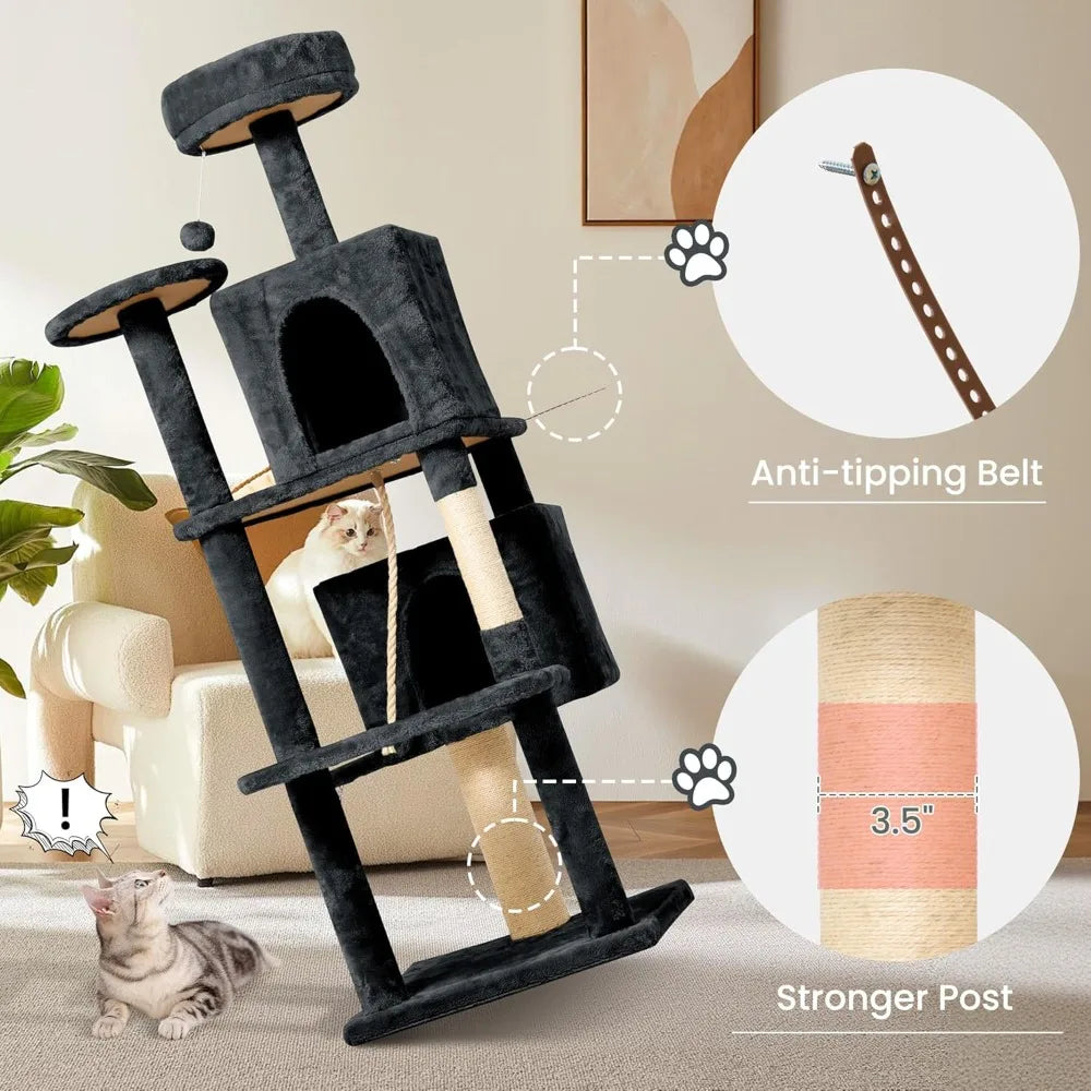 Cat Tree Tower Condo for Indoor Cats, Soft Plush Multi-Level Climbing Tree Cat House with 1 360° Rotating Cat Cave