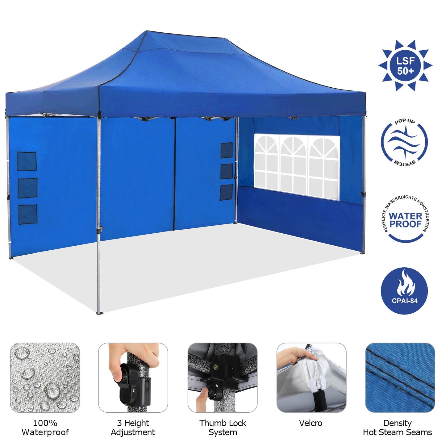 10x15 Heavy Duty Pop up Canopy Tent with 4 sidewalls Commercial Outdoor Canopy Wedding Party Tents for Wedding All Season Gazebo