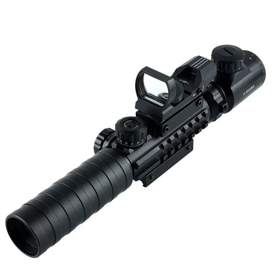 Tactical 3-9X32EG Riflescope Laser Red Dot 3 in 1 Combo Optic Sight Red Green Illuminated Reflex 4 Reticle Hunting Scope