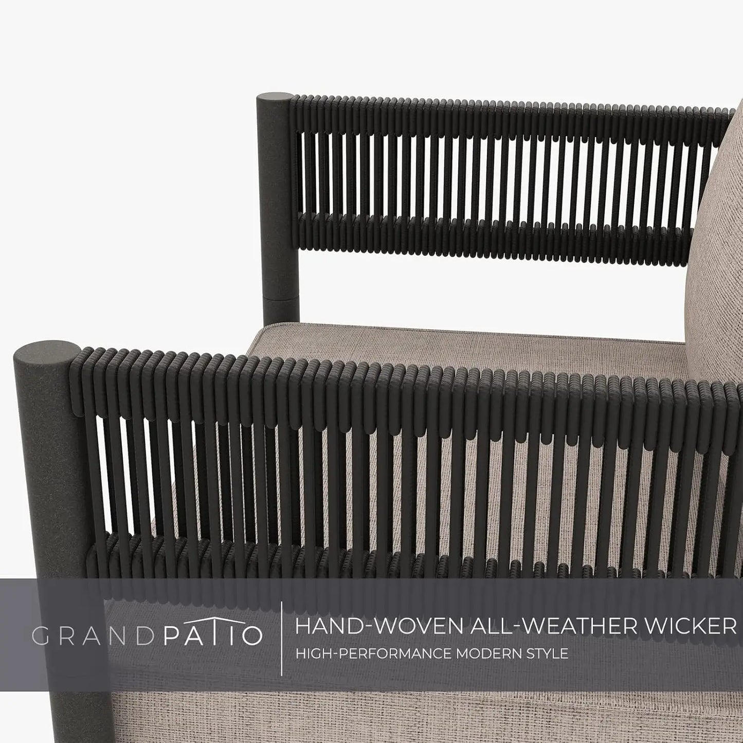 6-Piece Wicker Outdoor Furniture Set with Beige Thick Cushions and Coffee Table, Patio Sofa Conversation Set