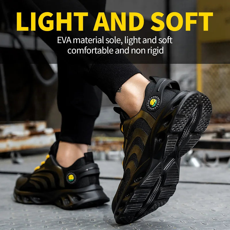 Lace-free, breathable, lightweight and comfortable anti-smashing and anti-puncture safety shoes