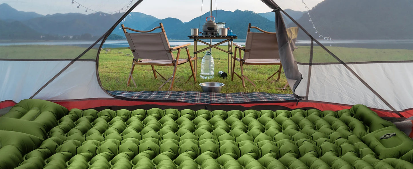 WESTTUNE Double Sleeping Pad 4" Thick for 2 Person with Pillow Built-in Foot Pump Inflatable Mattress for Backpacking Hiking