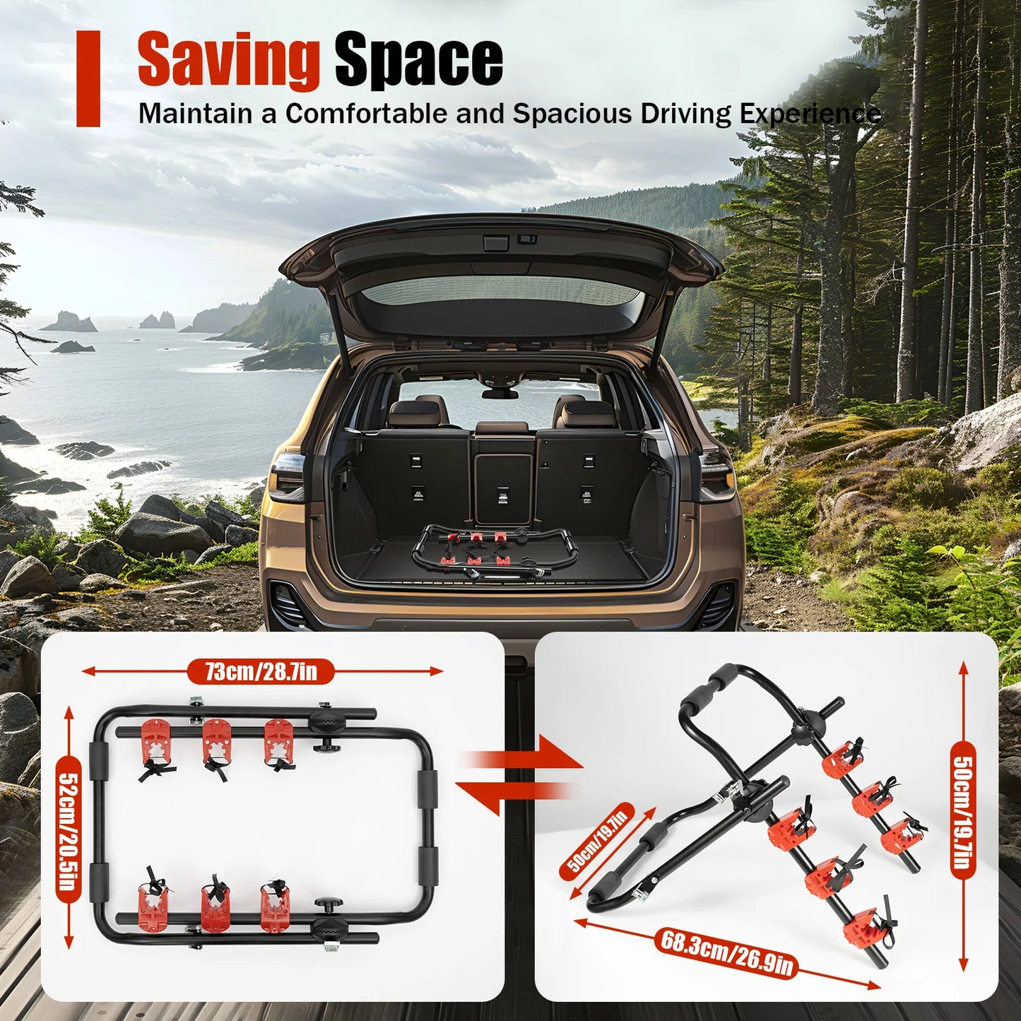 3-Bike Trunk Mount Rack Support 20Kg Load Heavy-Duty Car Rear Bike  Rack Compatible with Trunks, SUVs, Minivans.