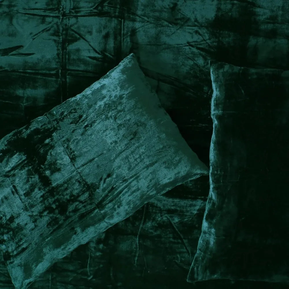 Ultra Luxury Rayon Velvet Boho Duvet Cover Set - Solid Dark Green Oversized King Size Bedding Comforter Cover