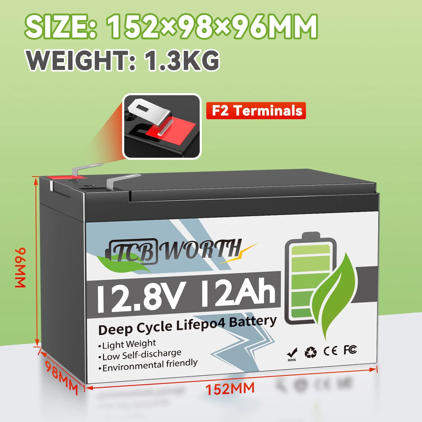 12V 12Ah LiFePO4 Battery,4000+ Deep Cycles,Lithium Iron Phosphate Battery,Built-in BMS,for Power Wheels,Fish Finder,Ride-on Toy