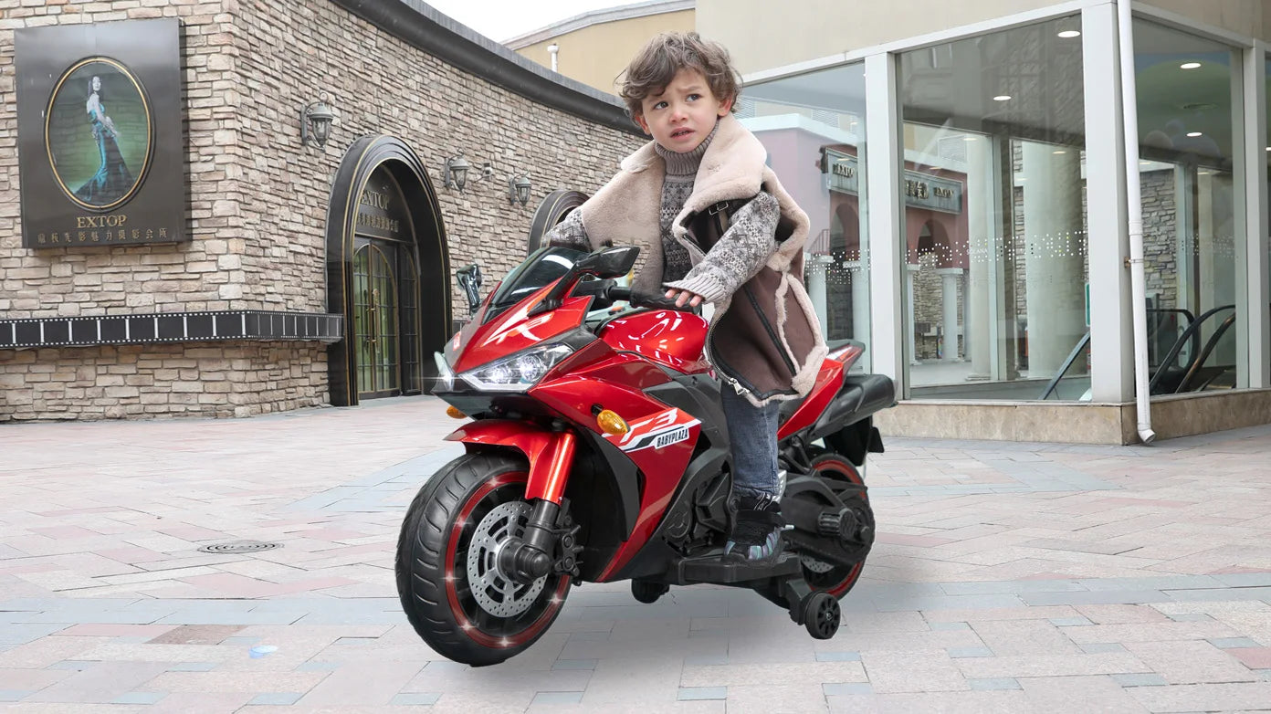12V7AH Electric Ride-On Motorcycle for Ages 3-6 - w/ Training Wheels, Manual Throttle Control & Glowing LED Wheel Lights