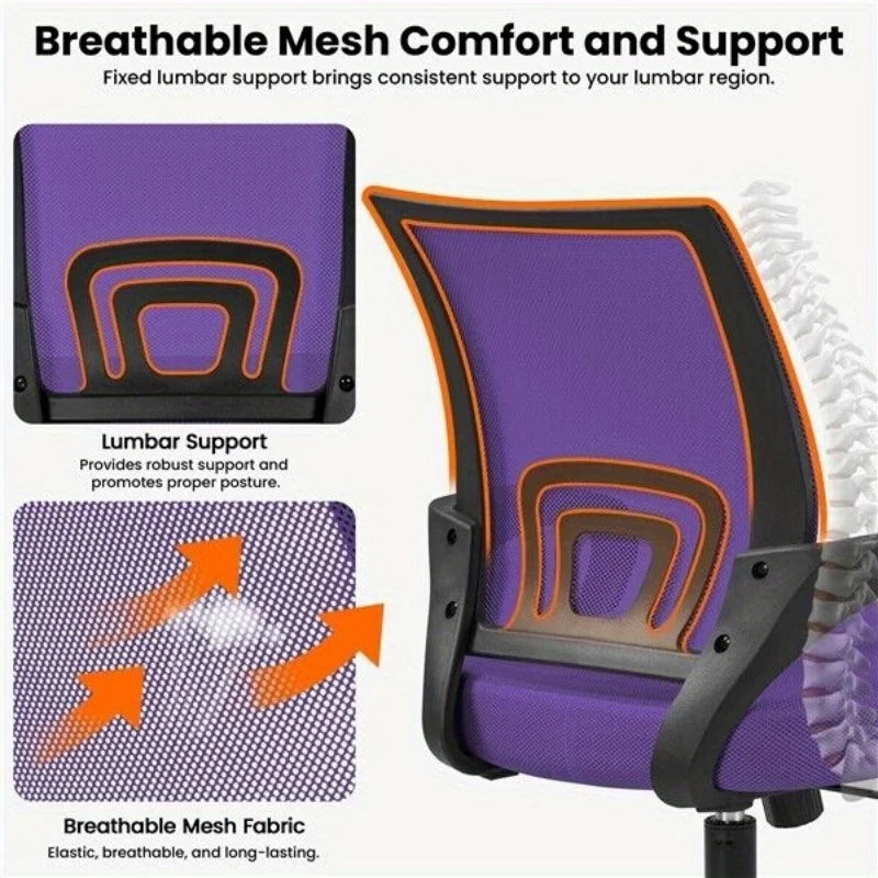 Office Desk Chair Ergonomic Mesh Adjustable Task Chair Computer Chair in Purple