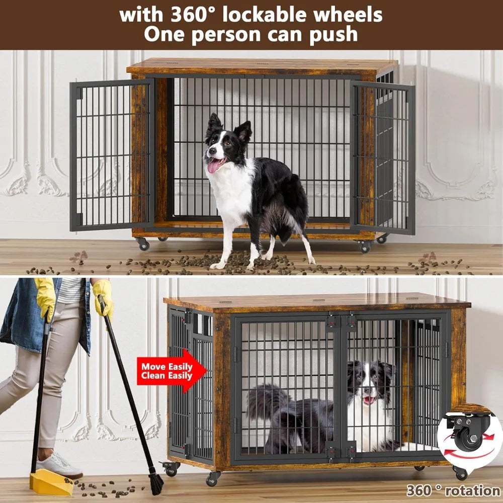 41" for Training Moveable XL Dog Crate, Large Dog Crate Furniture with Top-Access Teasing/Feeding Doors, Chew-Resistant Dog