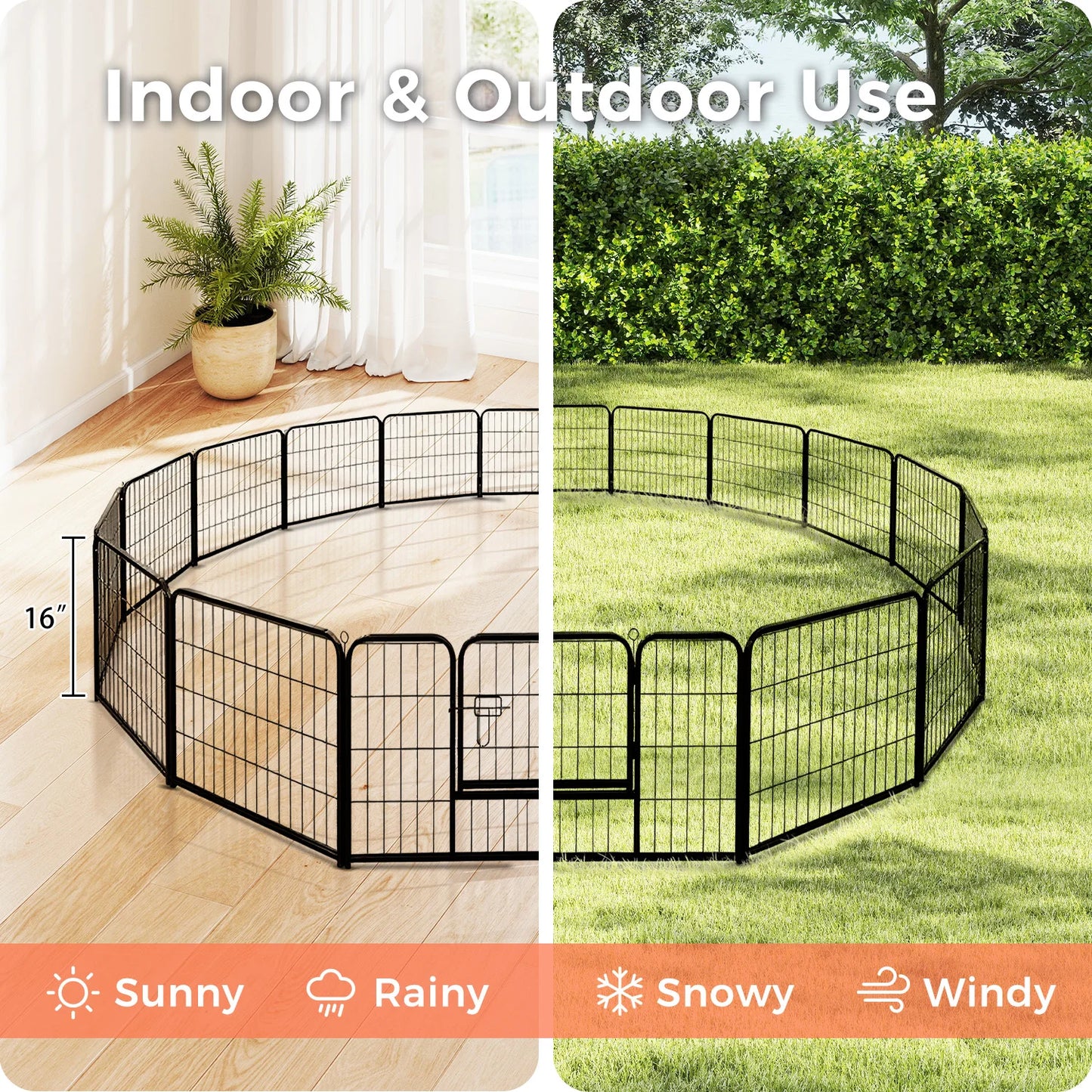 Heavy-Duty Metal Puppy Playpen – 24"/32"/40" Options, 8/16 Panels, Ideal for Indoor Use & Outdoor (RV Camping, Yard, Garden)
