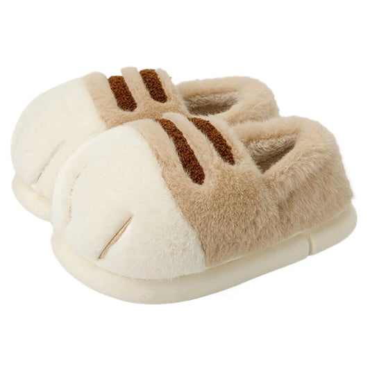 3D Cat Paw Plush Slippers Warm Slip-on House Shoes Comfortable Flat Thermal Slippers Furry Paw Couple Slippers for Autumn Winter