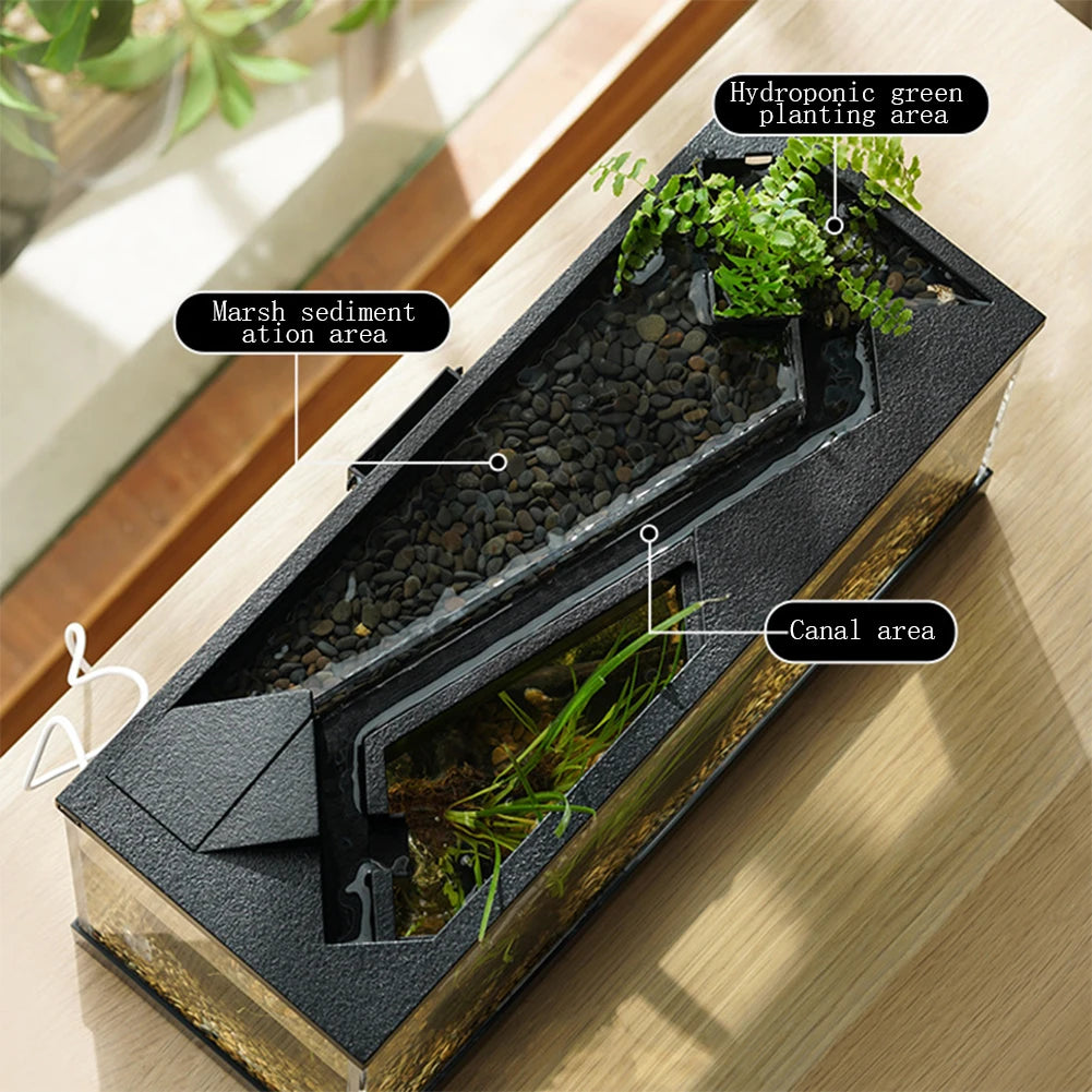 Desktop Fish Tanks High Transparency Acrylic Rectangular for Shrimp Small Fish Guppy Room&Office Desktop Decor with Pump + Light
