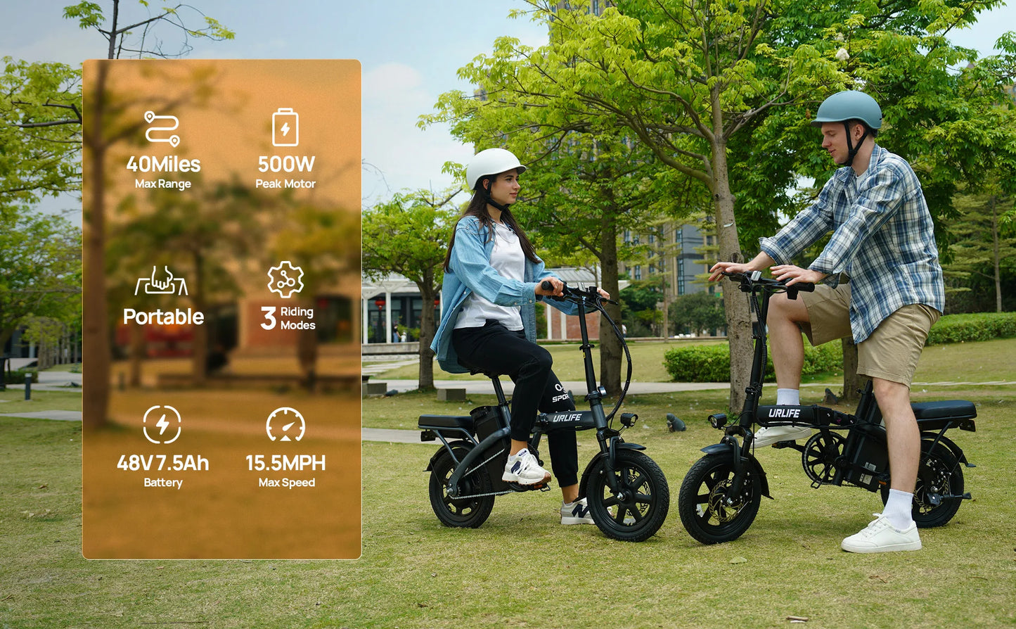 14" Foldable Electric bicycle for Adult, Peak 500W Motor with 48V 7.5Ah Removable Battery 40 Miles Range 3 Hours Charge Time