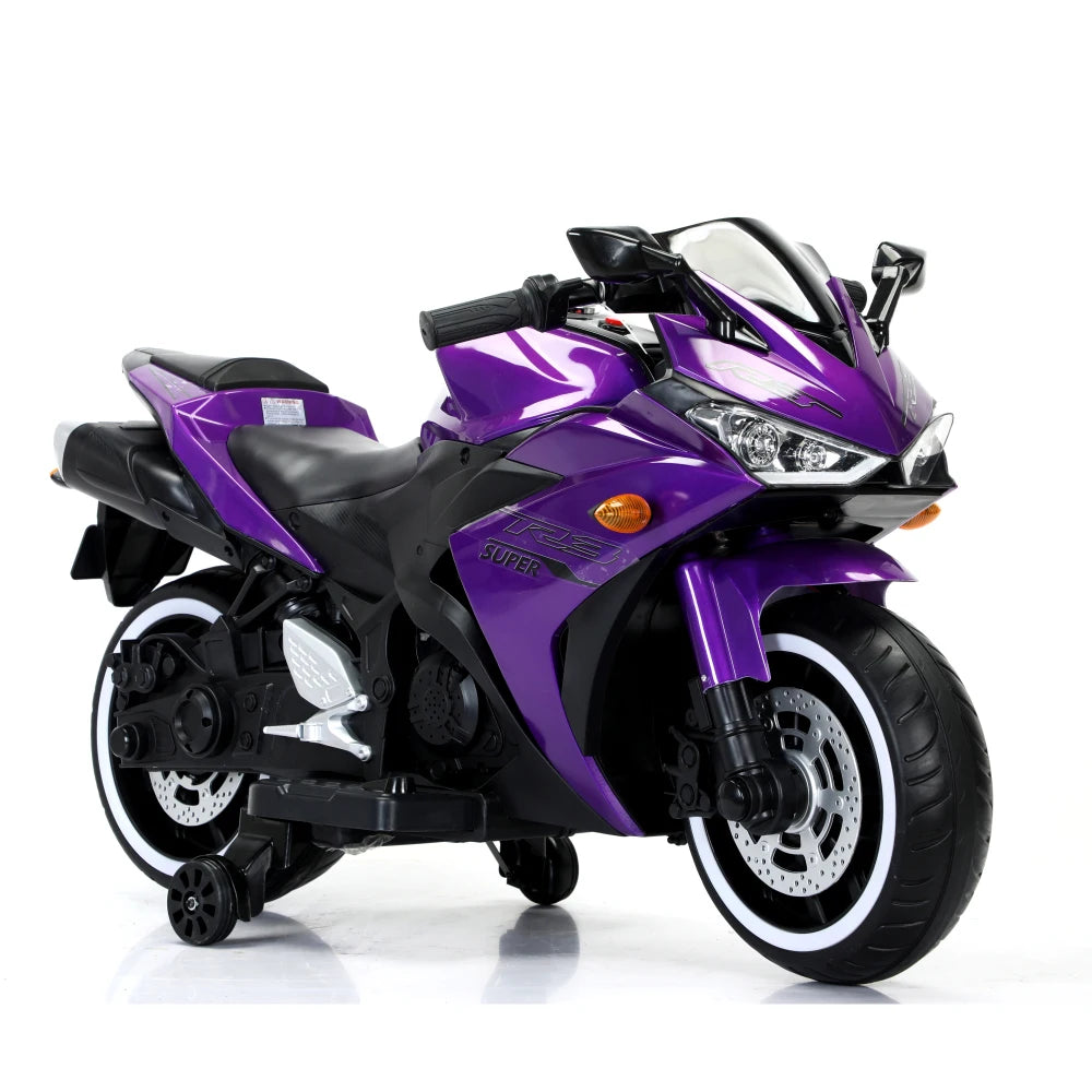 12V7AH Electric Ride-On Motorcycle for Ages 3-6 - w/ Training Wheels, Manual Throttle Control & Glowing LED Wheel Lights